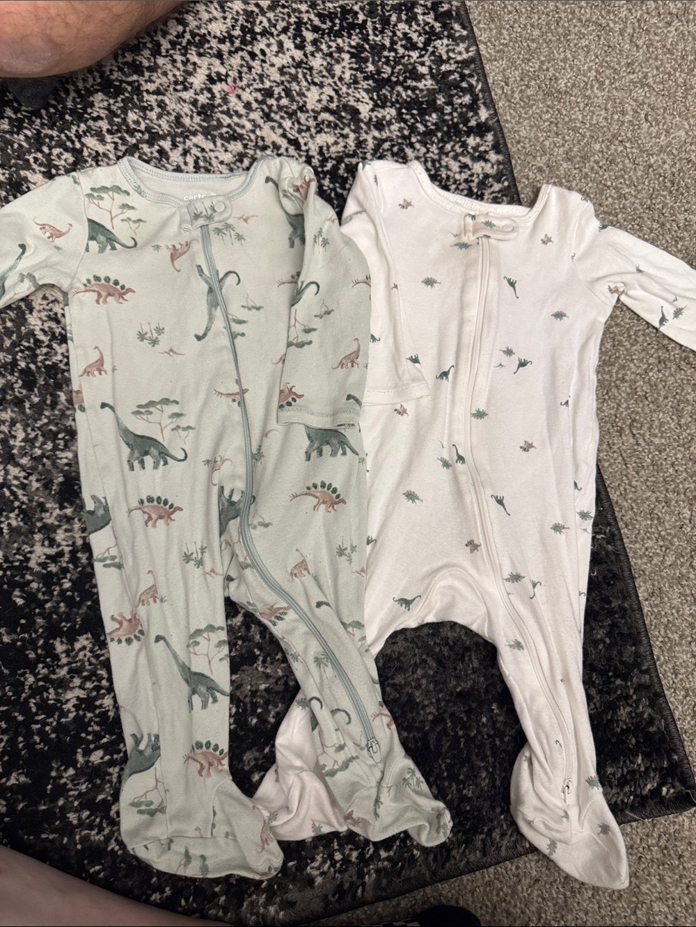 Carter's Dino Footed One-Piece Sleepers - Sage Green & White